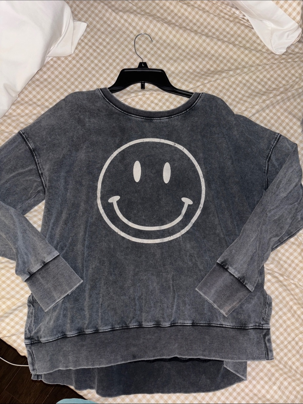 easel Gray Washed Smiley Face Sweatshirt